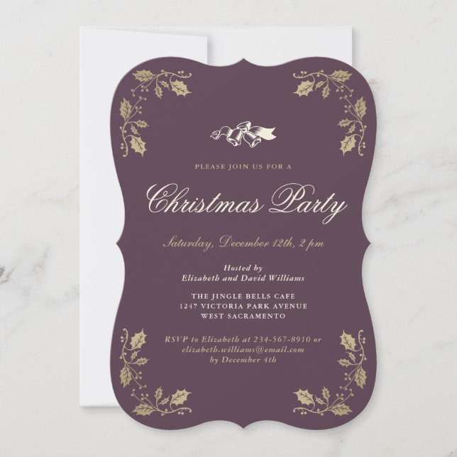 Festive Purple Gold Christmas Holiday Party Invitation (Front)