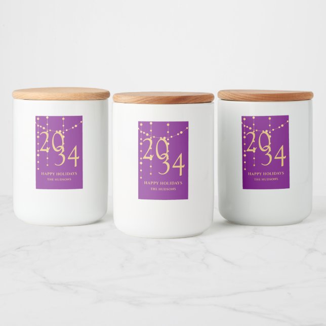 Festive Purple & Gold Christmas Holidays  Food Label (Bottles)