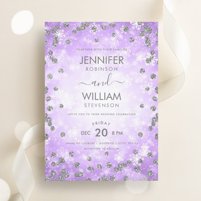 Festive Purple Silver Elegant Winter Wedding  Invitation (Festive Purple Silver Elegant Winter Wedding Invitation)