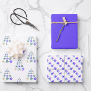 Festive Purple Snowflake Christmas Tree Wrapping Paper Sheet