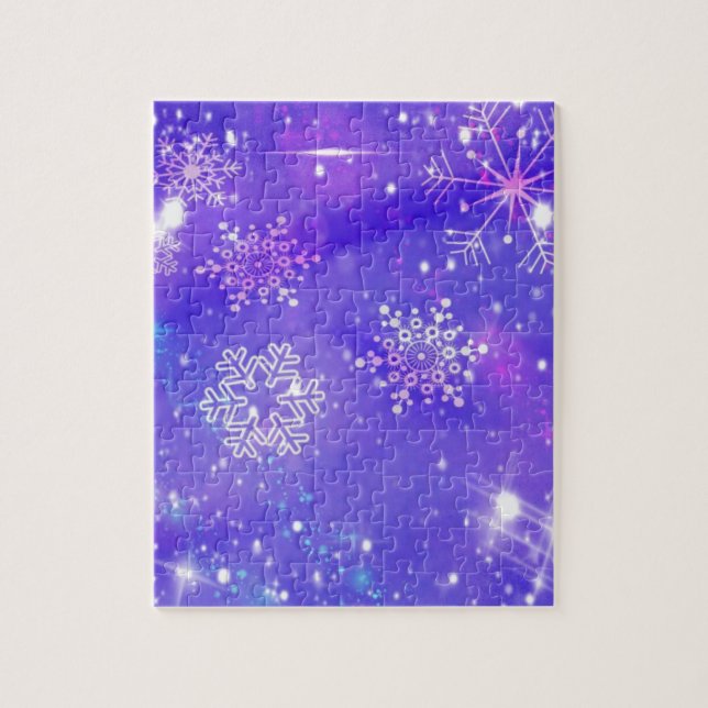 Festive Purple Snowflake Stars Christmas Party Jigsaw Puzzle (Vertical)