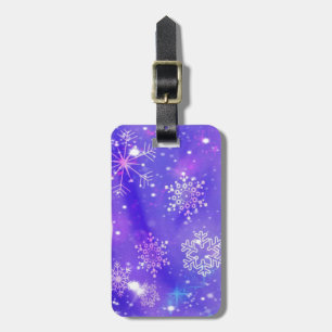Festive Purple Snowflake Stars Christmas Party Luggage Tag