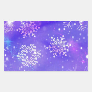 Festive Purple Snowflake Stars Christmas Party Rectangular Sticker