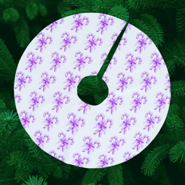 Festive Purple White Candy Cane Christmas  Brushed Polyester Tree Skirt (Creator Uploaded)
