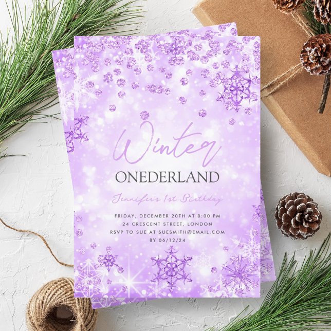Festive Purple Winter ONEDERLAND 1st Birthday Invitation (Festive Purple Winter ONEDERLAND 1st Birthday Invitation)