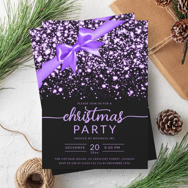 Festive Purple Winter Shiny Star Company Xmas  Invitation (Festive Purple Winter Shiny Star Company Xmas Invitation)