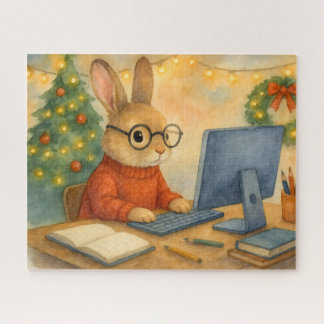 Festive Rabbit Studying Jigsaw Puzzle