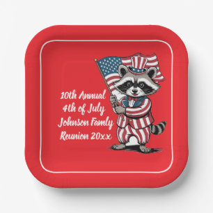 Festive Raccoon 4th of July Celebration Paper Plate
