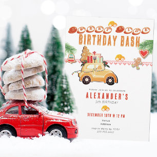 Festive Race Car Gingerbread Christmas Birthday  Invitation