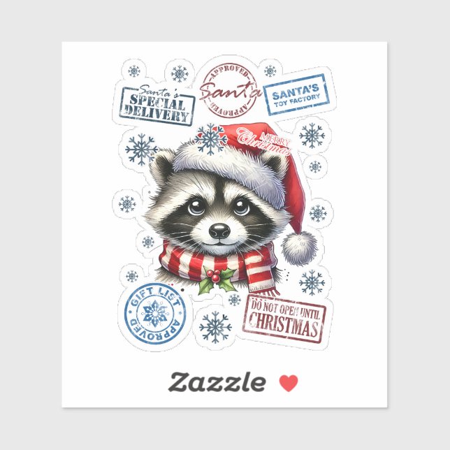 Festive Racoon Christmas Sticker (Sheet)