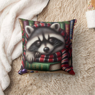 Festive Racoon sleep over books Cushion