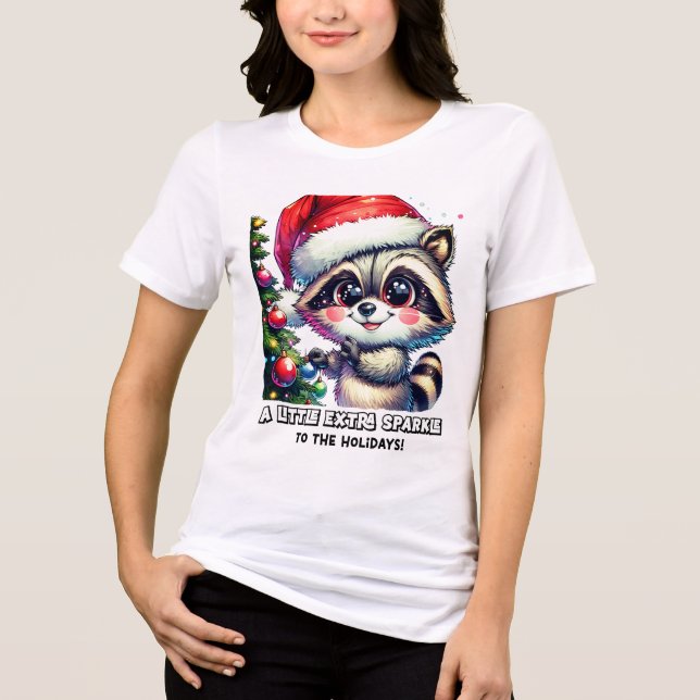 Festive racoon spreading holiday joy Tri-Blend shirt (Front)