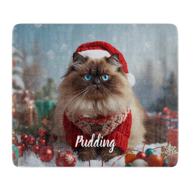 Festive Ragdoll Cat Christmas Personalised  Cutting Board (Front)