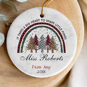 Festive Rainbow Illustrated Teacher Thank You Ceramic Tree Decoration