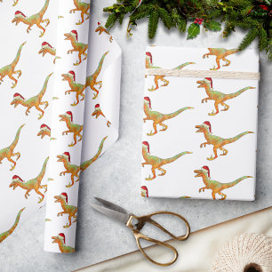 Festive Raptor Fun Velociraptor Xmas Dinosaur kids Wrapping Paper