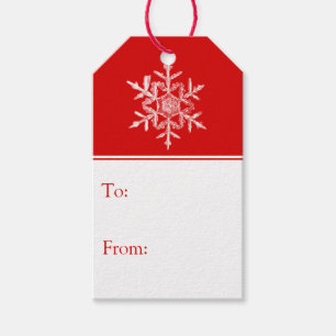Festive Real Snowflake Red and White Gift Tags