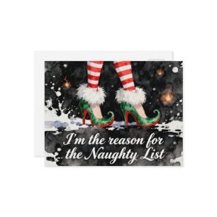 Festive Reason for the Naughty List Elf  Legs Holiday Postcard