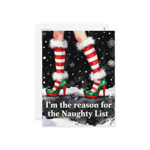 Festive Reason for the Naughty List Legs in Shoes Holiday Postcard