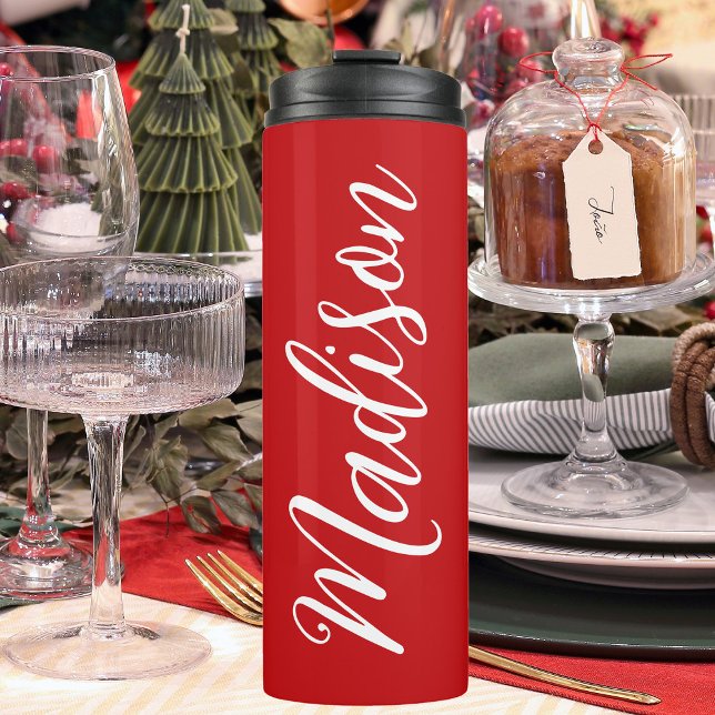Festive Red Add Your Name Elegant Christmas Thermal Tumbler (Creator Uploaded)