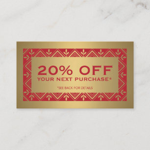 Festive Red and Faux Gold Discount Coupon Card