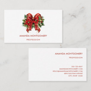 Festive Red and Gold Christmas Bow Business Card