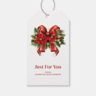 Festive Red and Gold Christmas Bow Gift Tags