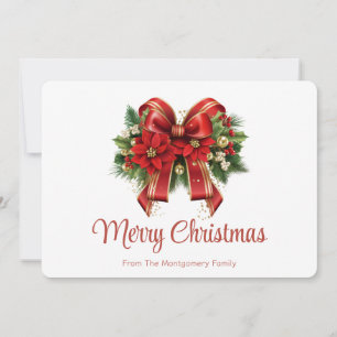Festive Red and Gold Christmas Bow Holiday Card