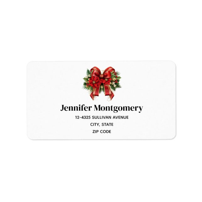 Festive Red and Gold Christmas Bow Label (Front)