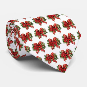 Festive Red and Gold Christmas Bow Pattern Tie