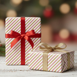 Festive Red and Gold Christmas Candy Cane Stripes  Wrapping Paper