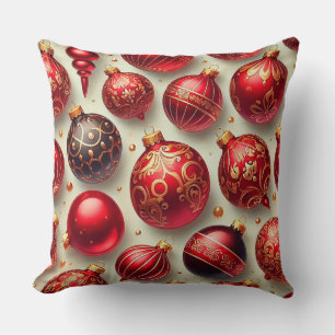 Festive Red and Gold Christmas Ornaments Cushion