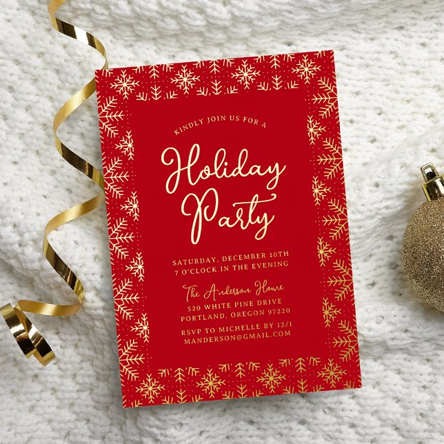 Festive Red and Gold Snowflakes Holiday Party (Creator Uploaded)