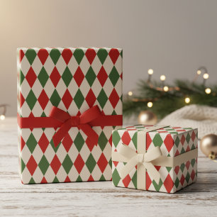 Festive Red and Green Argyle Diamonds Xmas Wrapping Paper