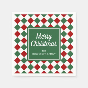 Festive Red And Green Check Merry Christmas Napkin