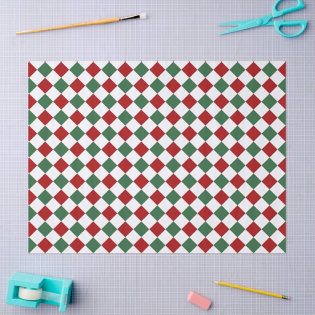 Festive Red And Green Checked Pattern Tissue Paper (Craft)