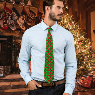 Festive Red and Green Christmas Argyle Pattern  Tie