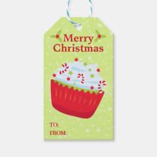 Festive Red and Green Christmas Cupcake  Gift Tags