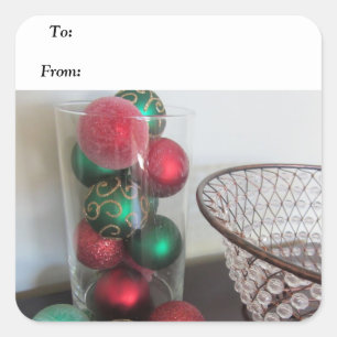 Festive Red and Green Christmas Decorations Square Sticker