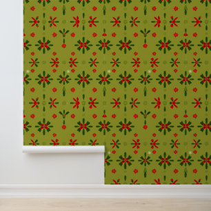 Festive Red and Green Christmas Pattern Wallpaper