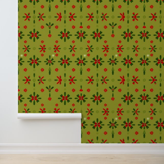 Festive Red and Green Christmas Pattern Wallpaper (Application)