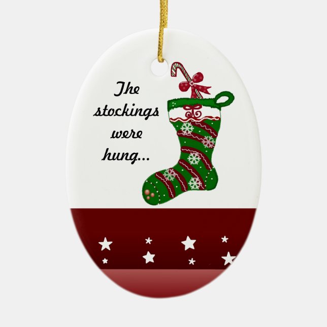 Festive Red and Green Christmas Stocking Ceramic Tree Decoration (Front)