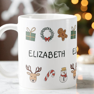 Festive Red and Green Cute Personalised Christmas Coffee Mug
