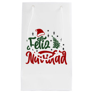 Festive Red and Green Feliz Navidad  Small Gift Bag