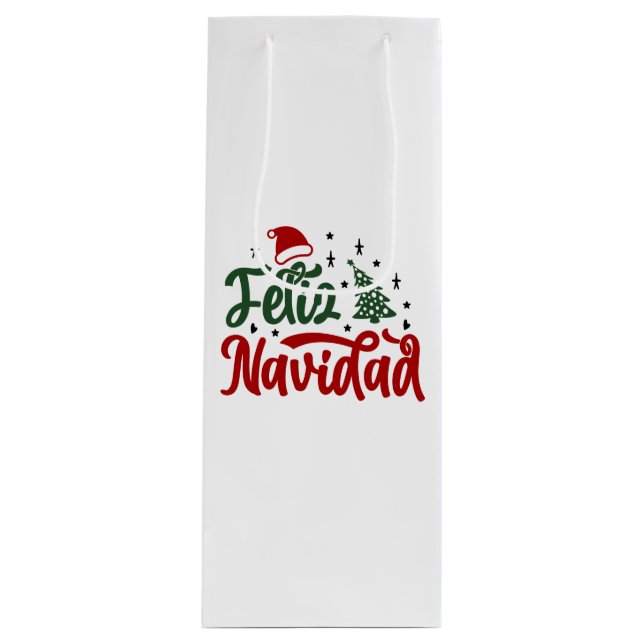 Festive Red and Green Feliz Navidad  Wine Gift Bag (Front)