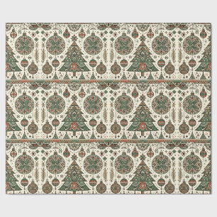 Festive Red and Green Folk Art Christmas Wrapping Paper