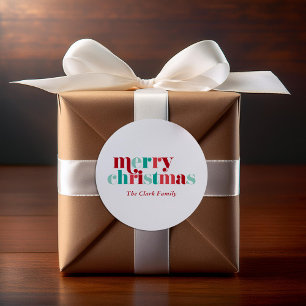 Festive Red and Green "Merry Christmas"  Classic Round Sticker