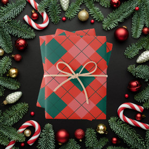 Festive Red and Green Plaid Wrapping Paper Sheet