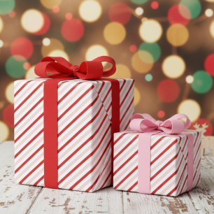Festive Red and Pink Christmas Candy Cane Stripes Wrapping Paper