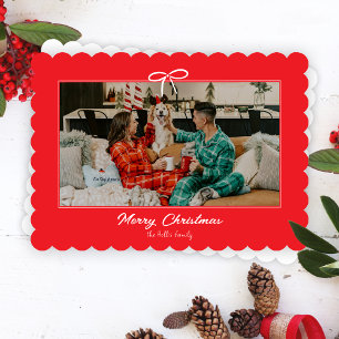 Festive Red and White Bow Christmas Holiday Photo  Card