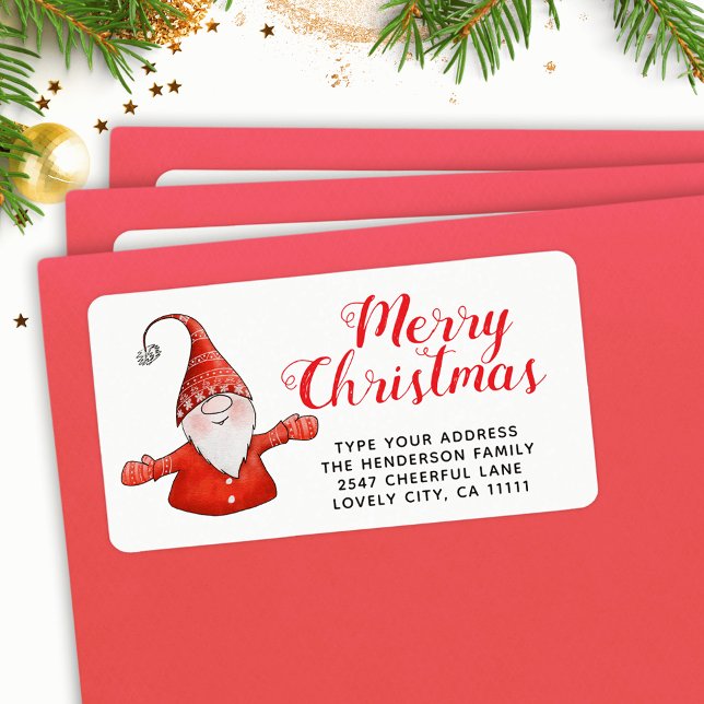 Festive Red and White Cute Gnome Merry Christmas Label (Creator Uploaded)